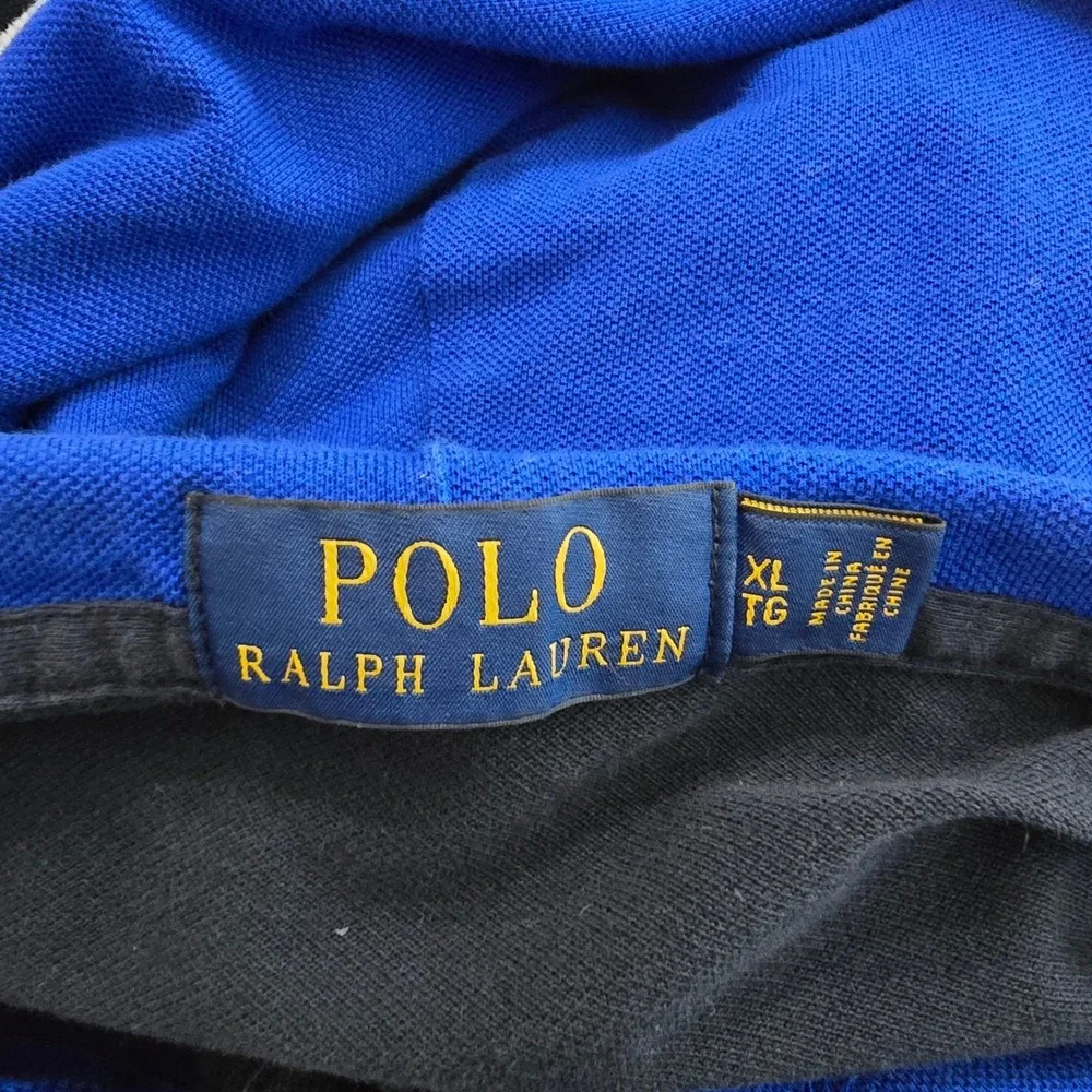 Polo Ralph Lauren Mens XL Colorblock Hooded Polo Shirt Navy Blue‎ Short Sleeve